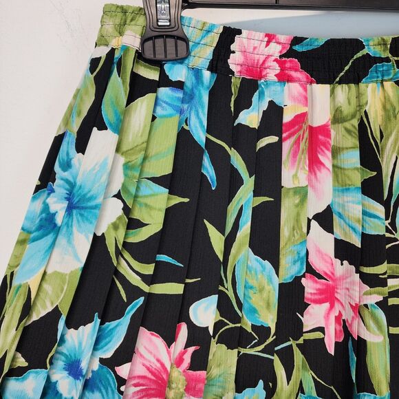 Vintage Alfred Dunner Floral Pleated Midi Skirt Size 12P Elastic Waist Tropical - Picture 4 of 11